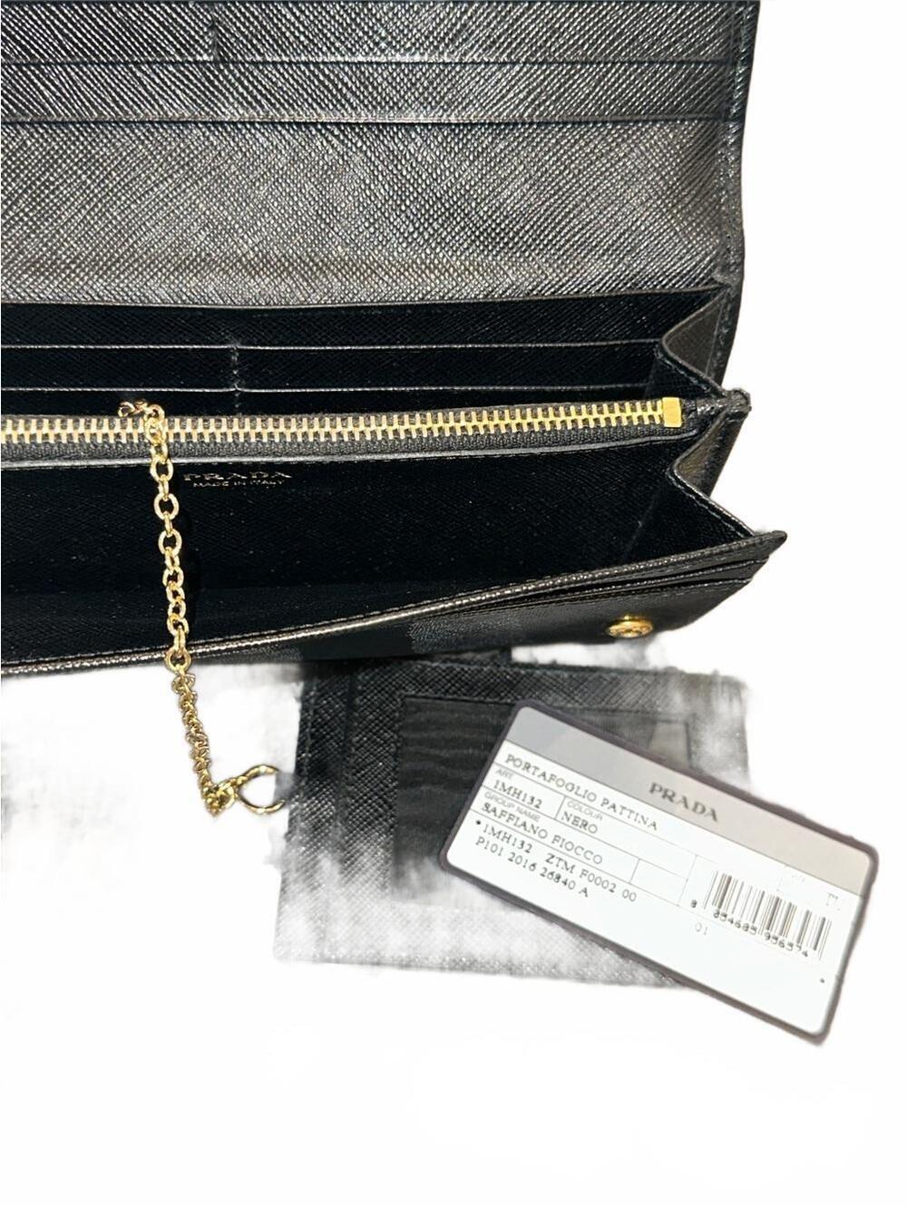 Prada Black Saffiano Bow Continental Card Holder Wallet - Picture 5 of 9